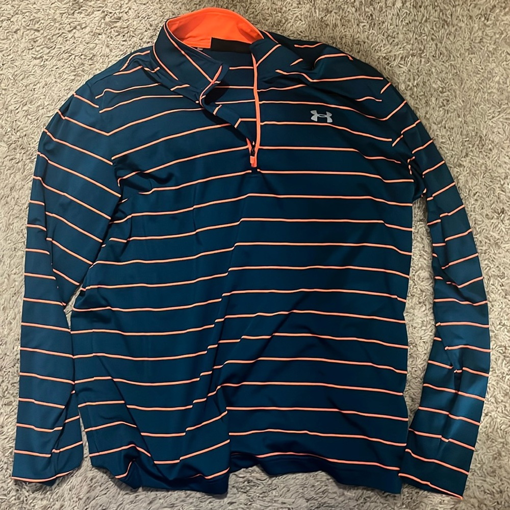 Under armour long sleeve shirt, dark green with orange